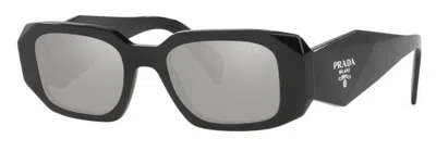 PRADA PRADA 0PR17W 1AB2B0 BLACK/LIGHT GREY MIRRORED RECTANGULAR WOMEN'S SUNGLASSES