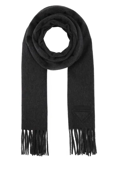 PRADA PRADA CHARCOAL CASHMERE SCARF