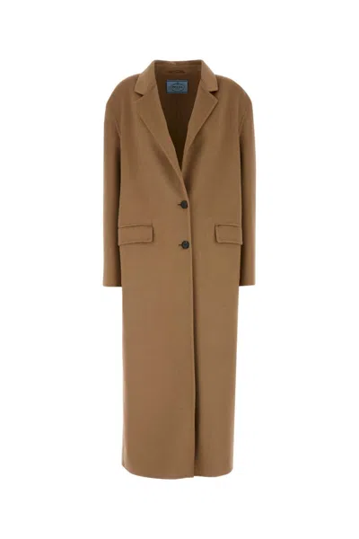 PRADA PRADA CAMEL WOOL BLEND COAT