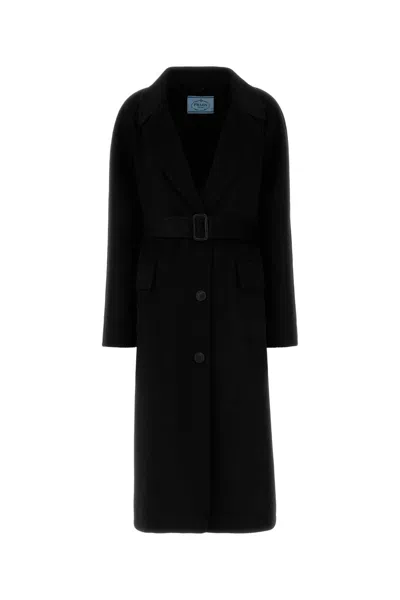 PRADA PRADA BLACK WOOL BLEND COAT