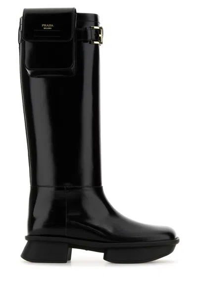 PRADA PRADA BLACK LEATHER BOOTS