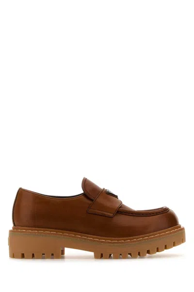 PRADA PRADA CARAMEL LEATHER LOAFERS