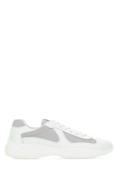 PRADA PRADA TWO TONE LEATHER AND TECH FABRIC SNEAKERS