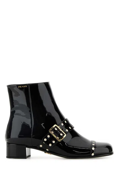 PRADA PRADA BLACK LEATHER ANKLE BOOTS