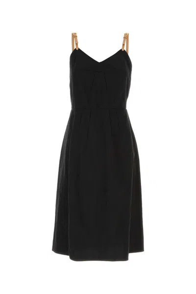 PRADA PRADA BLACK LINEN BLEND DRESS