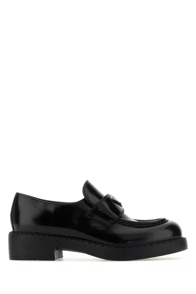 PRADA PRADA BLACK LEATHER LOAFERS