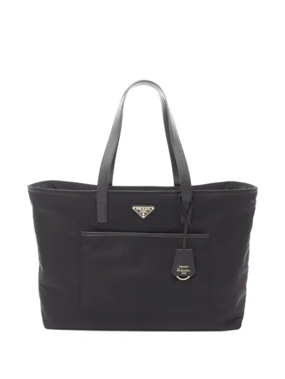 PRADA 2020S RE-EDITION LEATHER-TRIMMED TOTE BAG