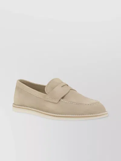 PRADA ALMOND TOE LEATHER LOAFERS WITH MODERN STYLE