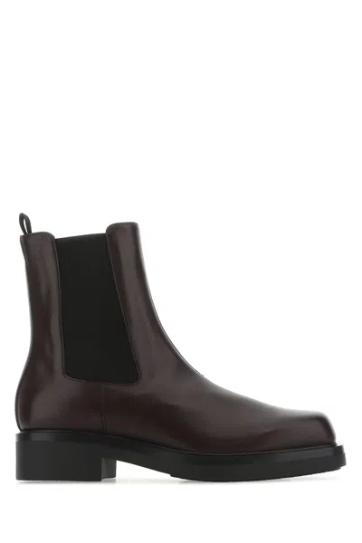 PRADA AUBERGINE LEATHER ANKLE BOOTS