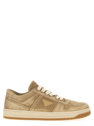 PRADA WOMEN BEIGE DOWNTOWN LACE UP SNEAKERS, 3.5 LUXURY SNEAKERS FOR WOMEN DARVEYS