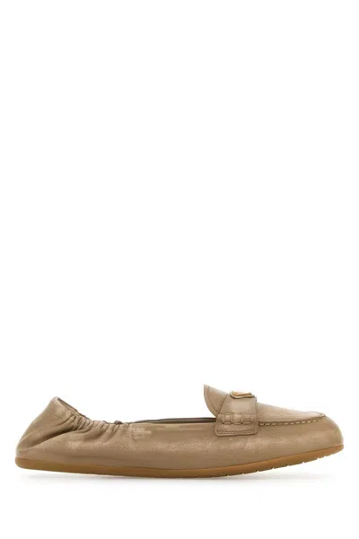 PRADA PRADA BEIGE NAPPA LEATHER LOAFERS