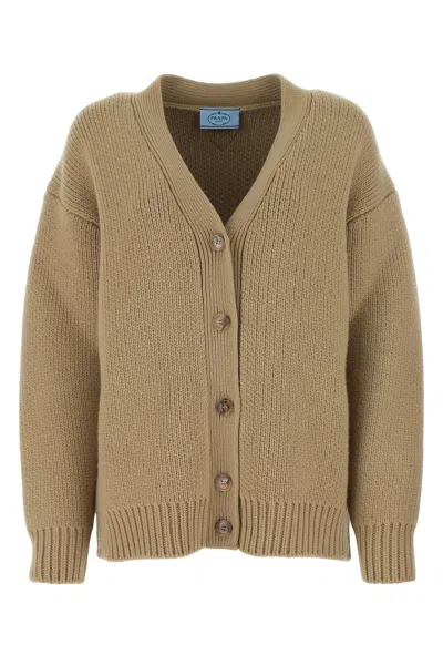 PRADA BEIGE WOOL BLEND OVERSIZE CARDIGAN