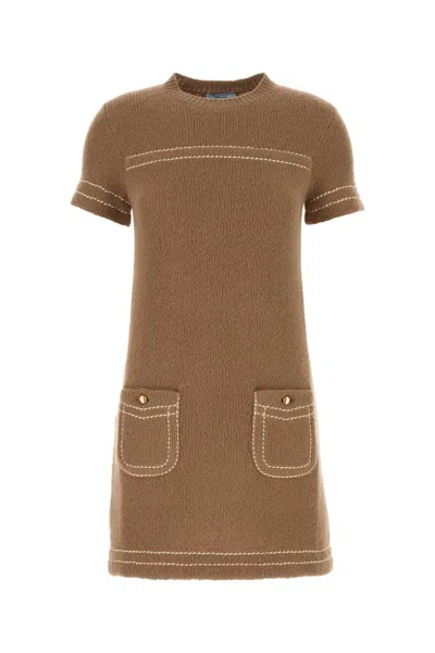 PRADA PRADA BISCUIT CASHMERE MINI DRESS