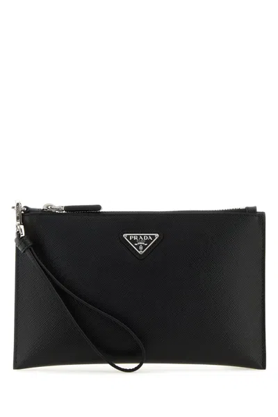 PRADA BLACK LEATHER CLUTCH