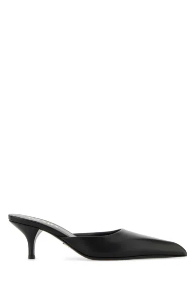 PRADA WOMEN BLACK LEATHER PUMPS, 4.5 LUXURY SLIPPERS & SLIDES FOR WOMEN DARVEYS