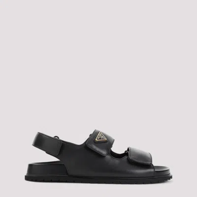 PRADA WOMEN BLACK LEATHER SANDALS, 7.5 LUXURY SANDALS & FLOATERS FOR WOMEN DARVEYS