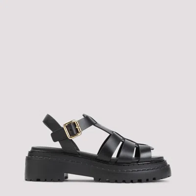 PRADA WOMEN BLACK LEATHER SANDALS, 7.5 LUXURY SANDALS & FLOATERS FOR WOMEN DARVEYS