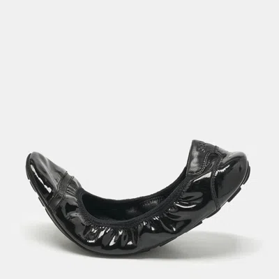 PRADA BLACK PATENT LEATHER CAP TOE SCRUNCH BALLET FLATS SIZE 37.5