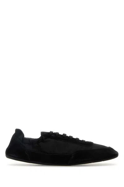 PRADA PRADA BLACK RE NYLON AND SUEDE COLLAPSE SNEAKERS