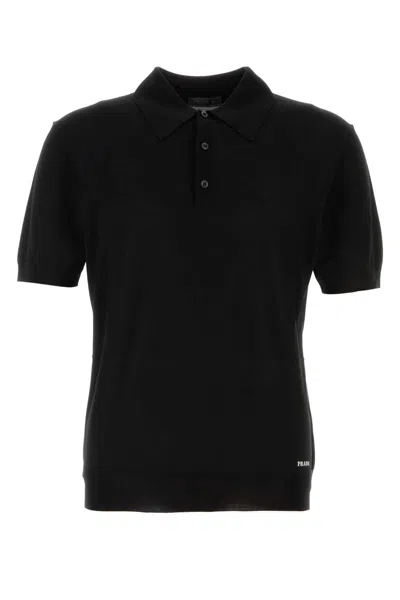 PRADA PRADA BLACK SILK POLO SHIRT