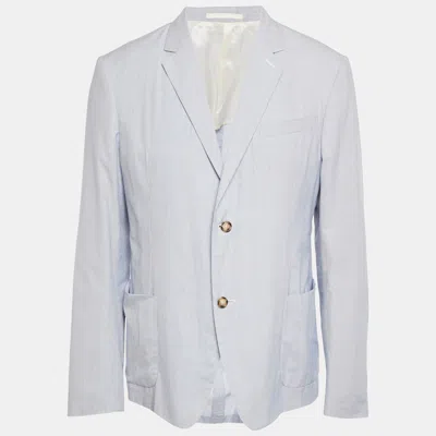 PRADA BLUE STRIPED COTTON SINGLE BREASTED BLAZER XXL
