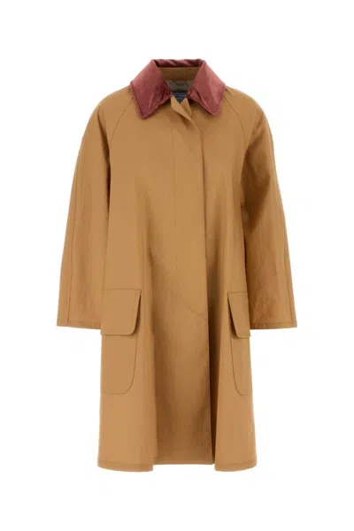 PRADA WOMEN BROWN COTTON OVERCOAT, XS LUXURY TRENCH COATS FOR WOMEN DARVEYS