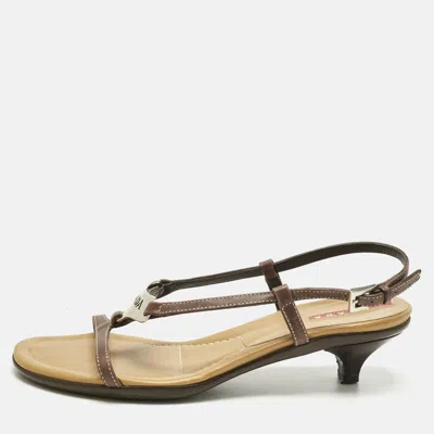 PRADA BROWN LEATHER SLINGBACK SANDALS SIZE 36.5