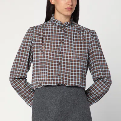 PRADA PRADA | CHECK-PATTERNED SHIRT TURQUOISE/COCOA IN SILK BLEND