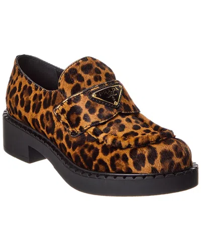 PRADA PRADA CHOCOLATE PRINTED HAIRCALF LOAFER