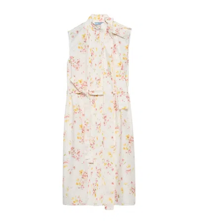PRADA COTTON FLORAL PRINT MIDI DRESS