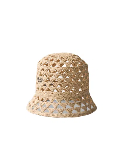 PRADA PRADA LOGO-EMBROIDERED PERFORATED DETAILED BUCKET HAT