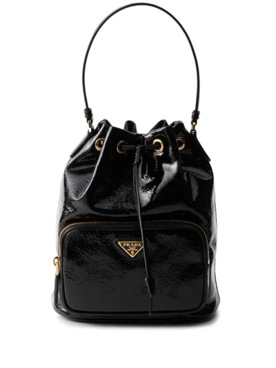 PRADA DUET PATENT LEATHER BUCKET BAG