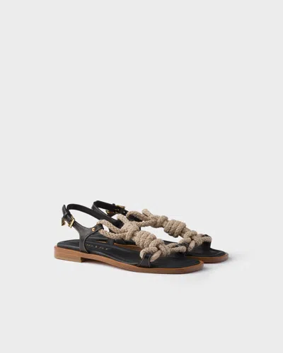 PRADA FLACHE SANDALEN AUS LEDER UND KORDEL