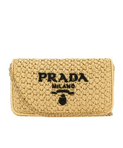 PRADA PRADA LOGO-EMBROIDERED CHAIN-LINKED CROCHET SHOULDER BAG
