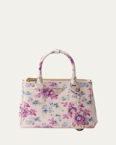 PRADA GALLERIA FLOWER-PRINT LEATHER TOP-HANLDE BAG