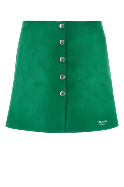 PRADA PRADA GRASS GREEN SUEDE MINI SKIRT