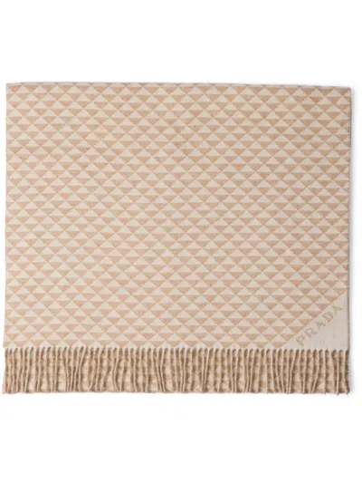 PRADA JACQUARD-LOGO WOOL-CASHMERE STOLE
