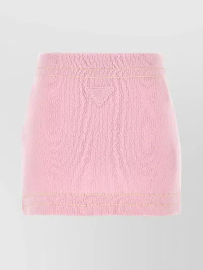 PRADA KNITTED CASHMERE MINI SKIRT WITH CONTRAST STITCHING