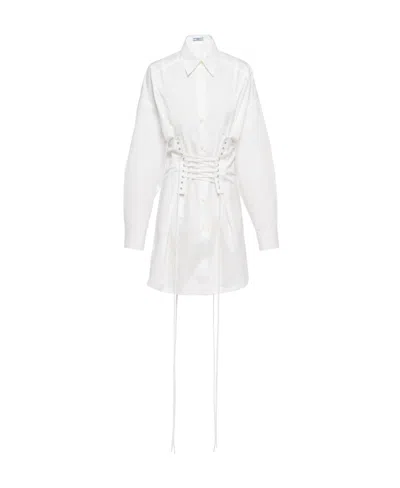 PRADA PRADA LACE-UP LONG SLEEVED SHIRT DRESS