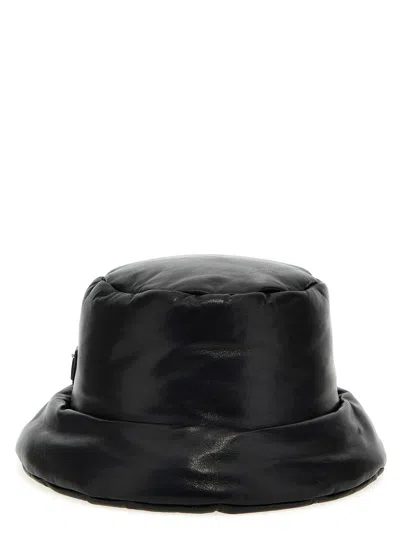 PRADA LEATHER LOGO HAT