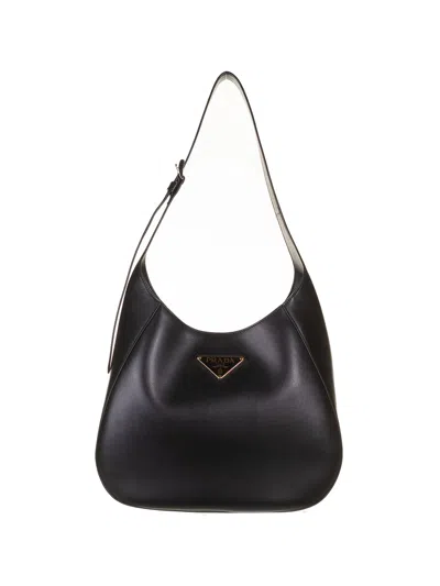 PRADA LEATHER SHOULDER BAG WITH TRIANGLE LOGO