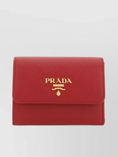 PRADA LEATHER WALLET WITH FLAP AND GOLD-TONE LOGO