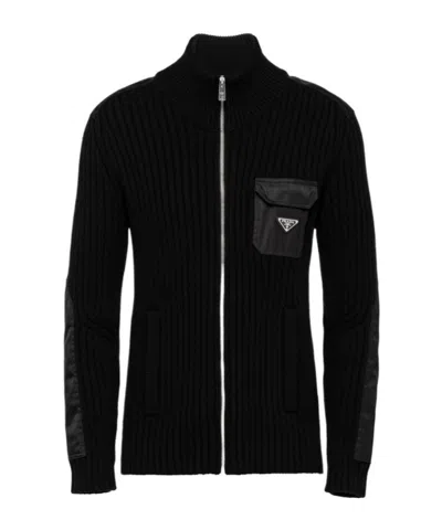 PRADA WOOL AND CASHMERE CARDIGAN WITH RE-NYLON DETAILS