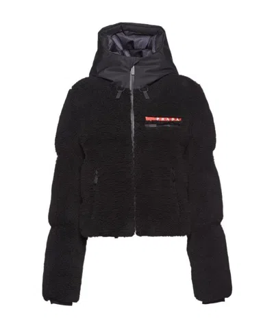 PRADA CROPPED RECYCLED FLEECE DOWN JACKET
