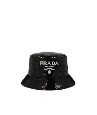 PRADA PRADA SEQUINS LOGO BUCKET HAT