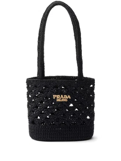 PRADA LOGO-EMBROIDERED CROCHET SHOULDER BAG