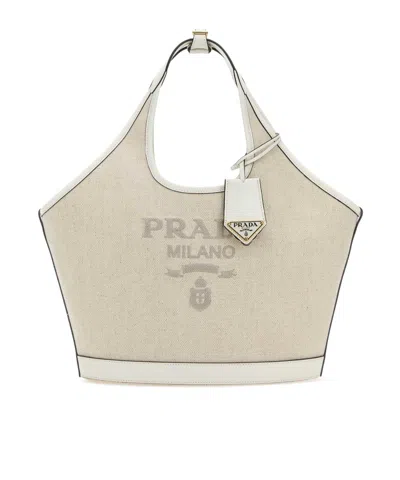 PRADA PRADA LOGO PRINTED MEDIUM TOP HANDLE BAG