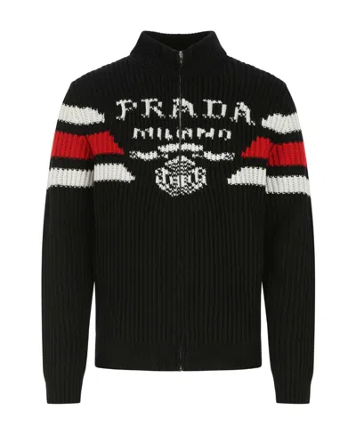 PRADA LOGO-JACQUARD CASHMERE CARDIGAN