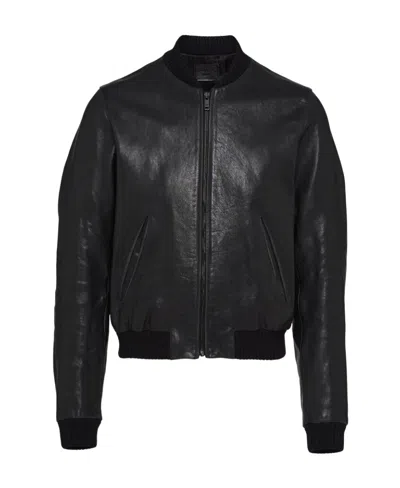 PRADA PRADA LONG-SLEEVED ZIPPED LEATHER BOMBER JACKET