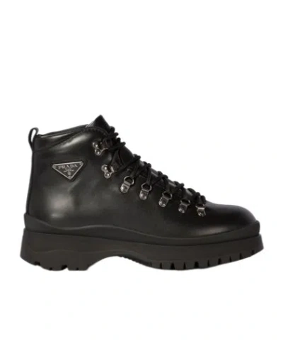 PRADA PRADA LOGO PLAQUE LACE-UP BOOTS